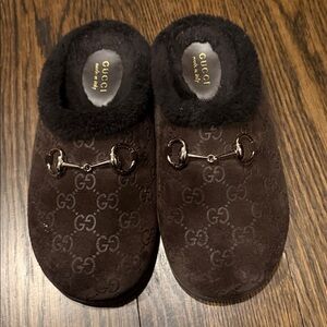 Gucci Mule Shoes in Dark Brown with Black Trim